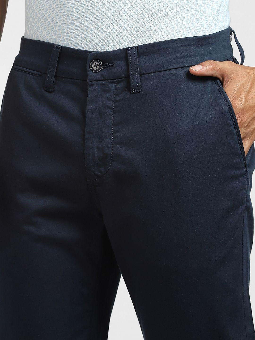 Navy Blue Mid Rise Regular Fit Pants