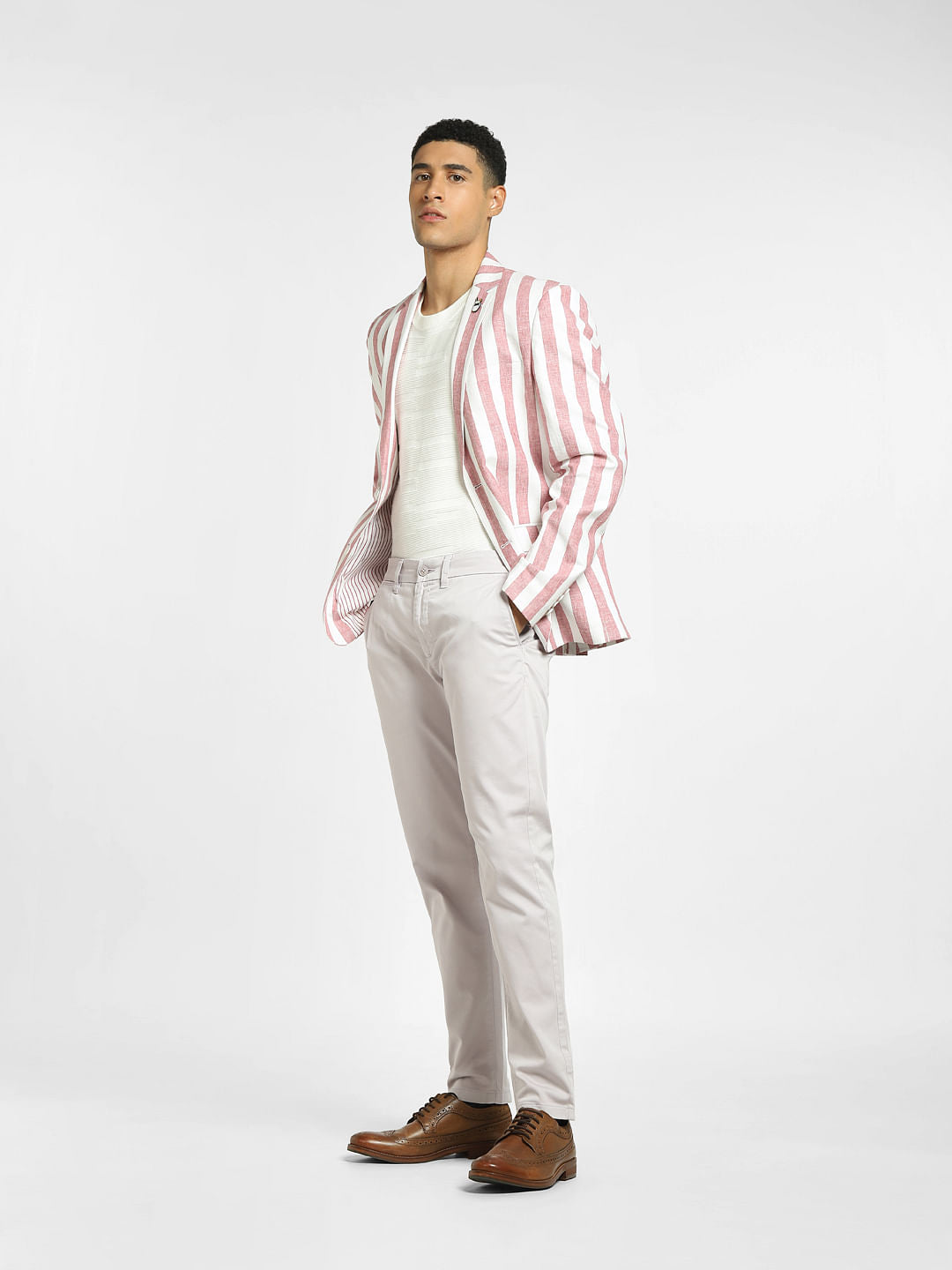 Light Grey Mid Rise Regular Fit Pants