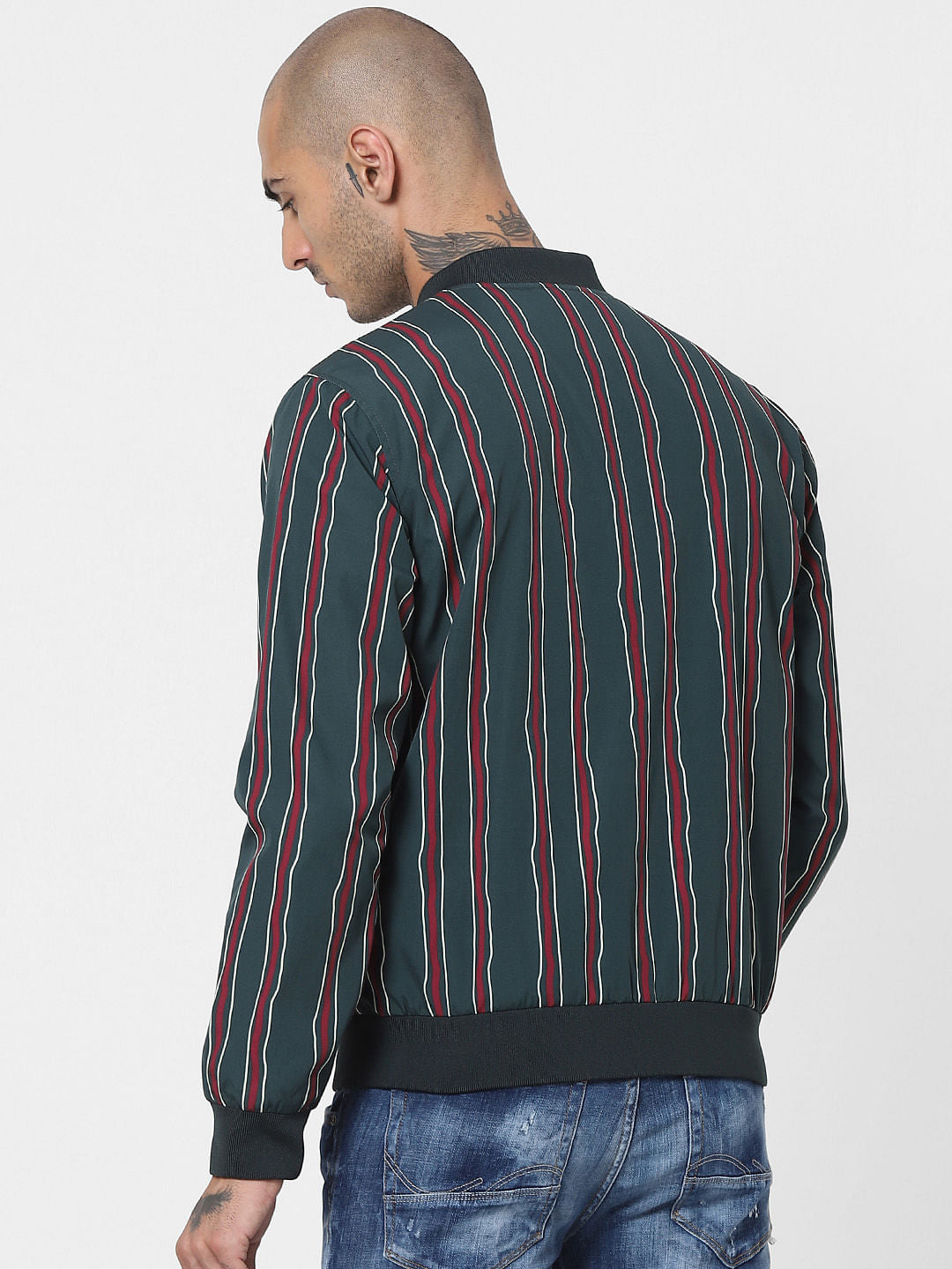 Green Striped Bomber Jacket