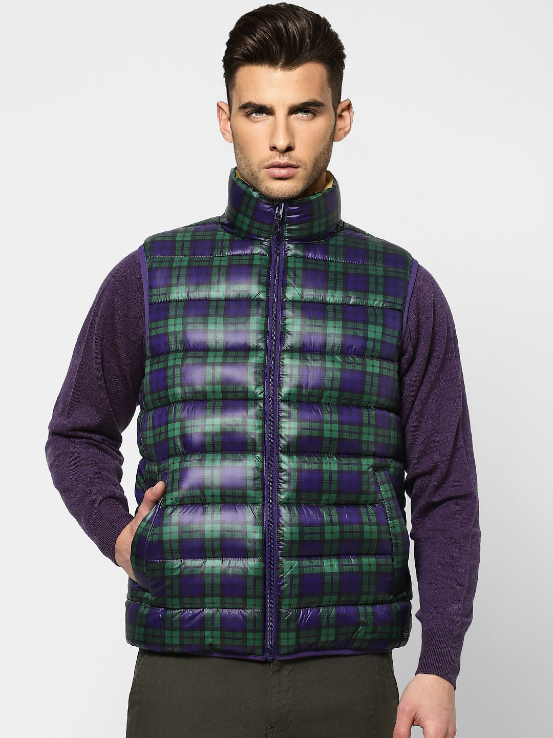 Green Check Puffer Jacket