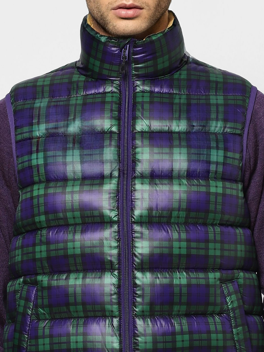 Buy Green Check Puffer Jacket for Men
