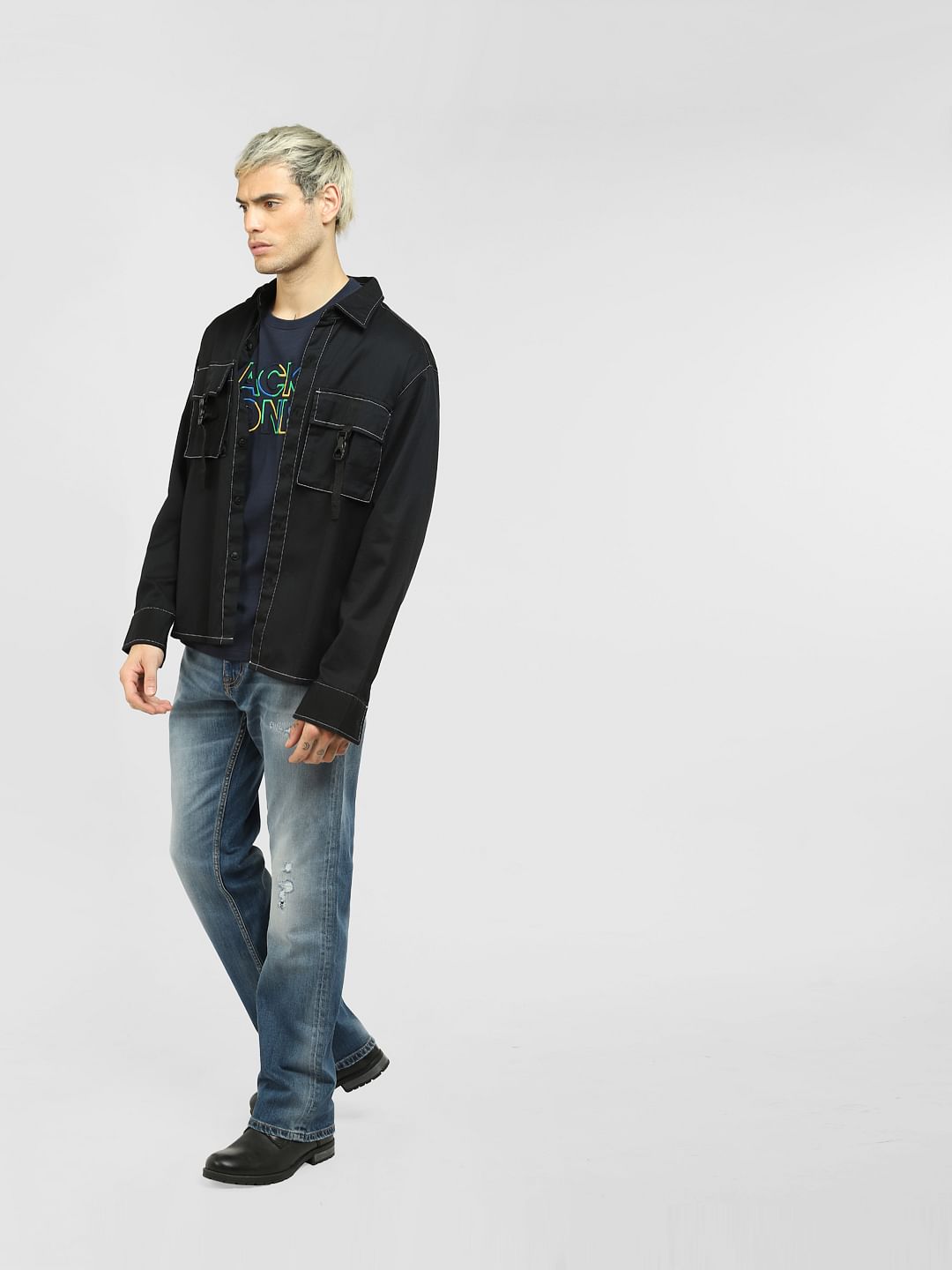 Blue High Rise Washed Bootcut Jeans