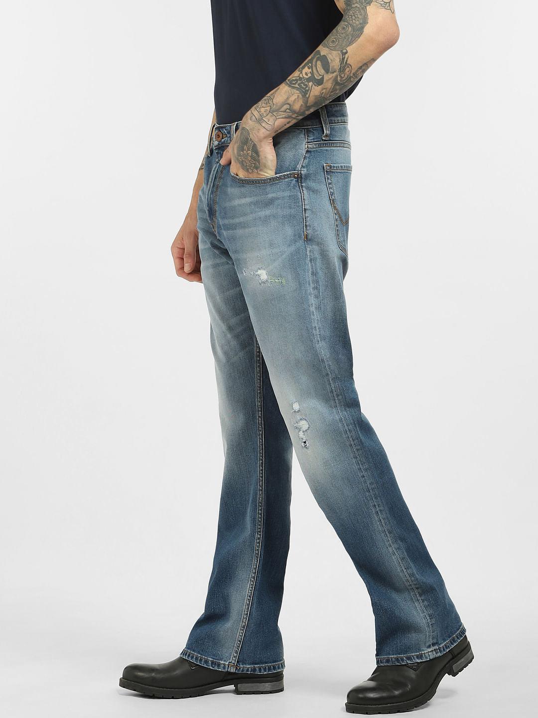 Blue High Rise Washed Bootcut Jeans
