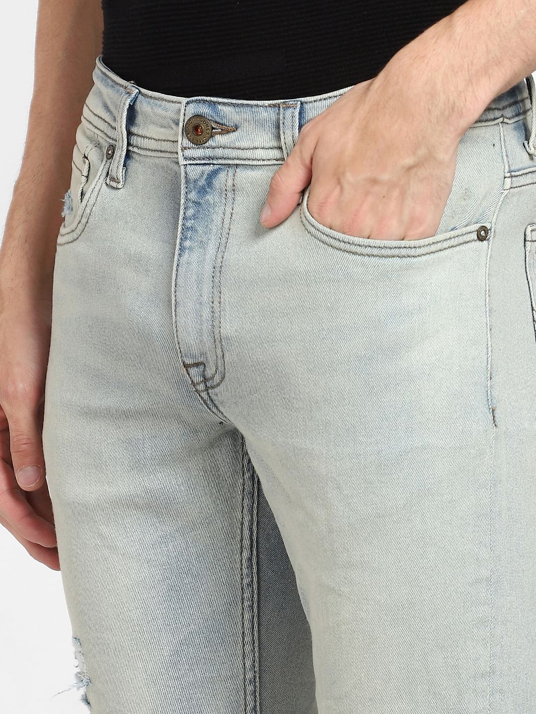 Light Blue Mid Rise Distressed Clark Regular Jeans