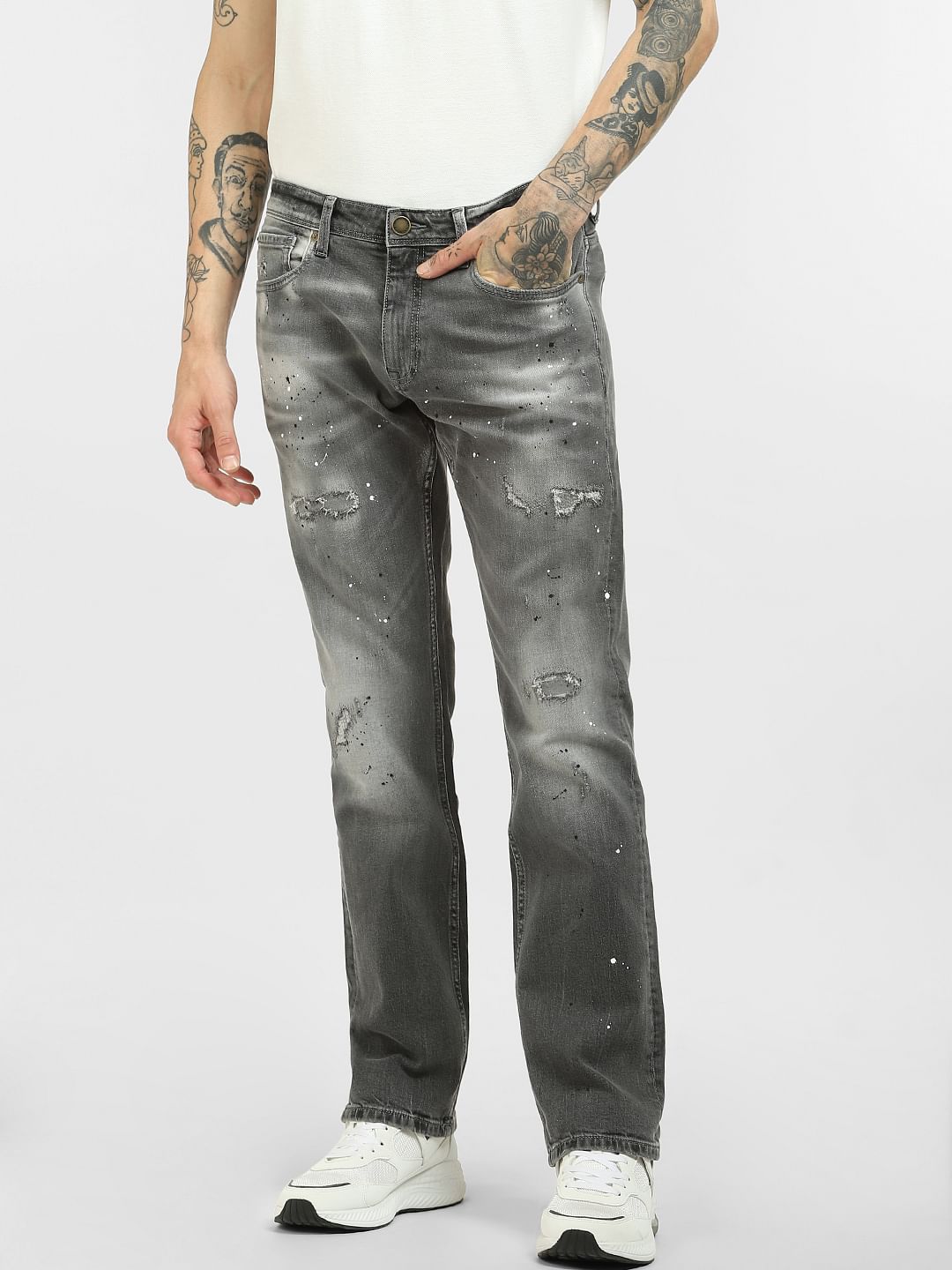 Black Mid Rise Faded Regular Fit Jeans