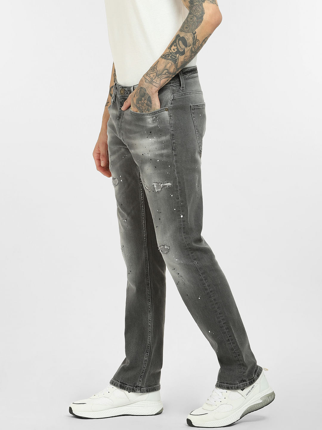 Black Mid Rise Faded Regular Fit Jeans