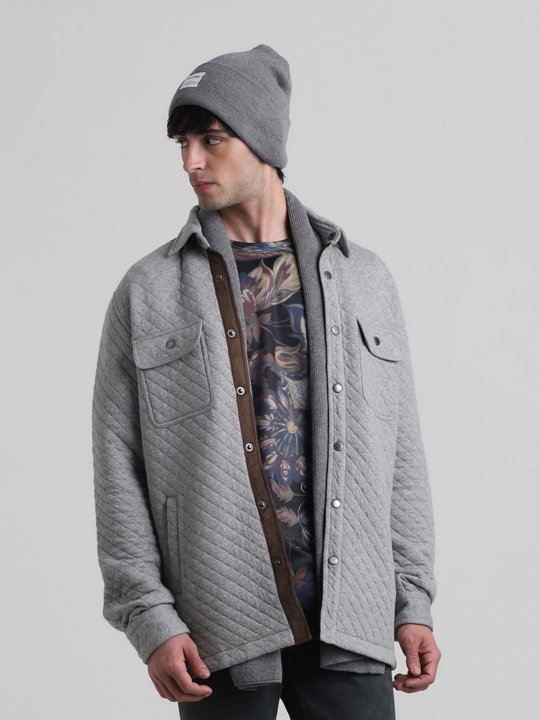 Light Grey Textured Oversized Shacket - M