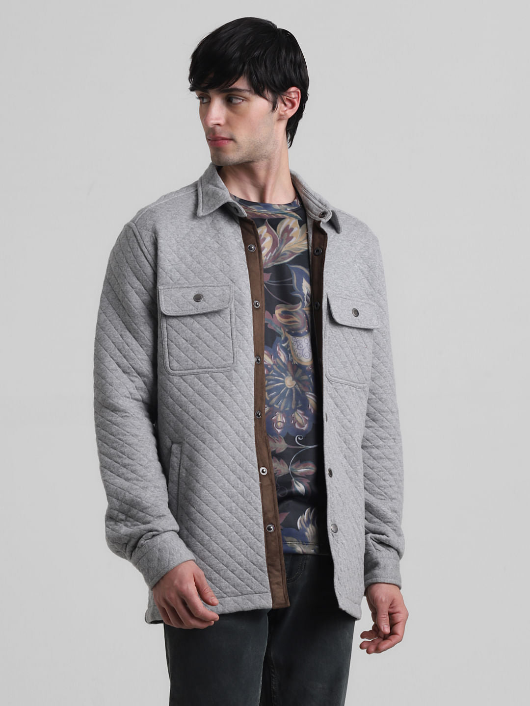 Grey Patch Pocket Knit Shirt