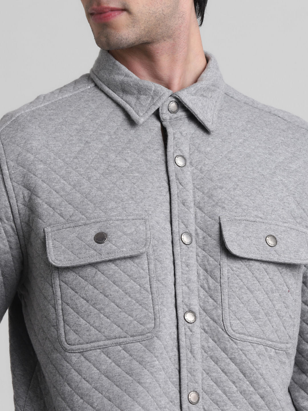 Grey Patch Pocket Knit Shirt