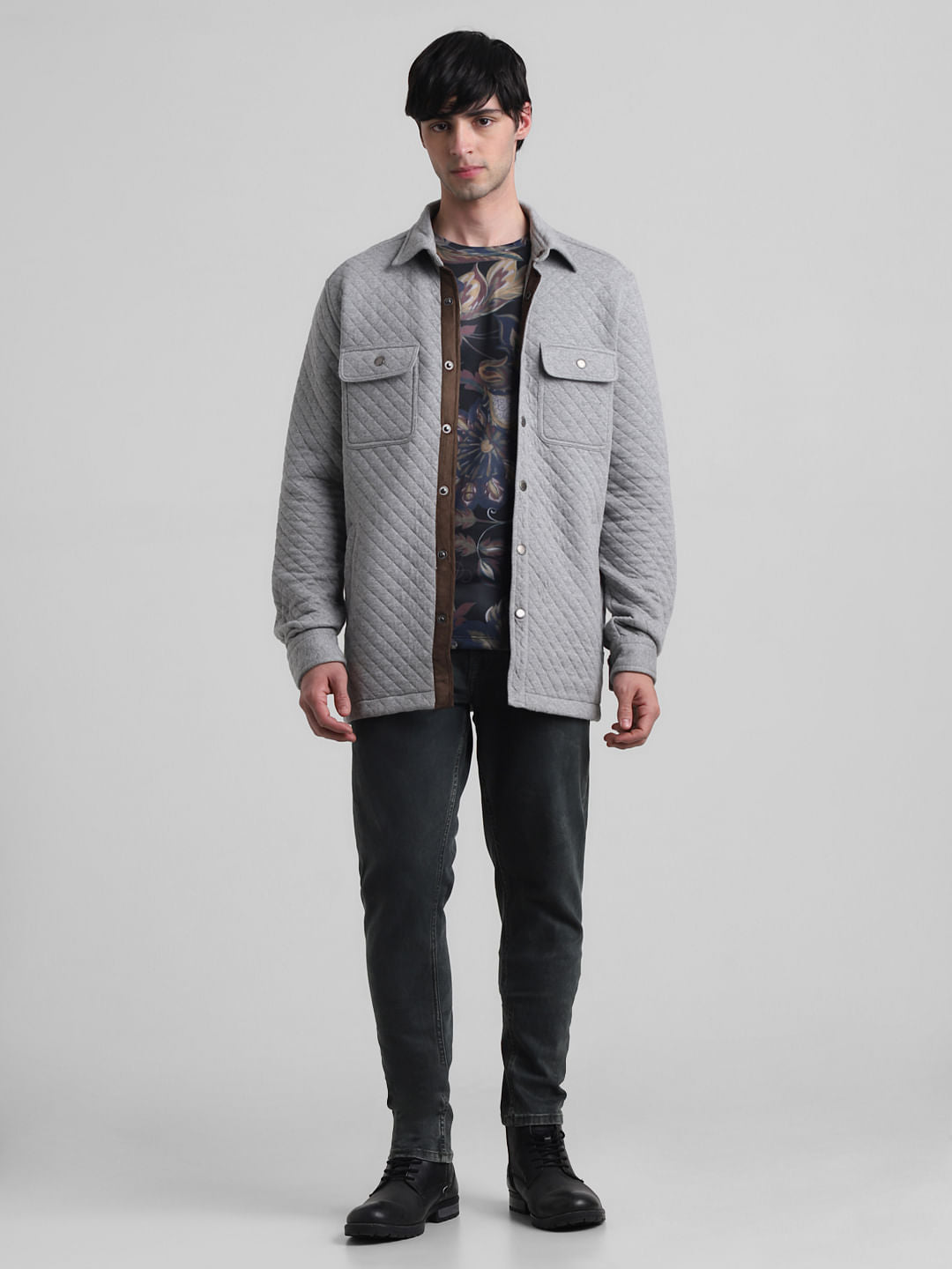 Grey Patch Pocket Knit Shirt