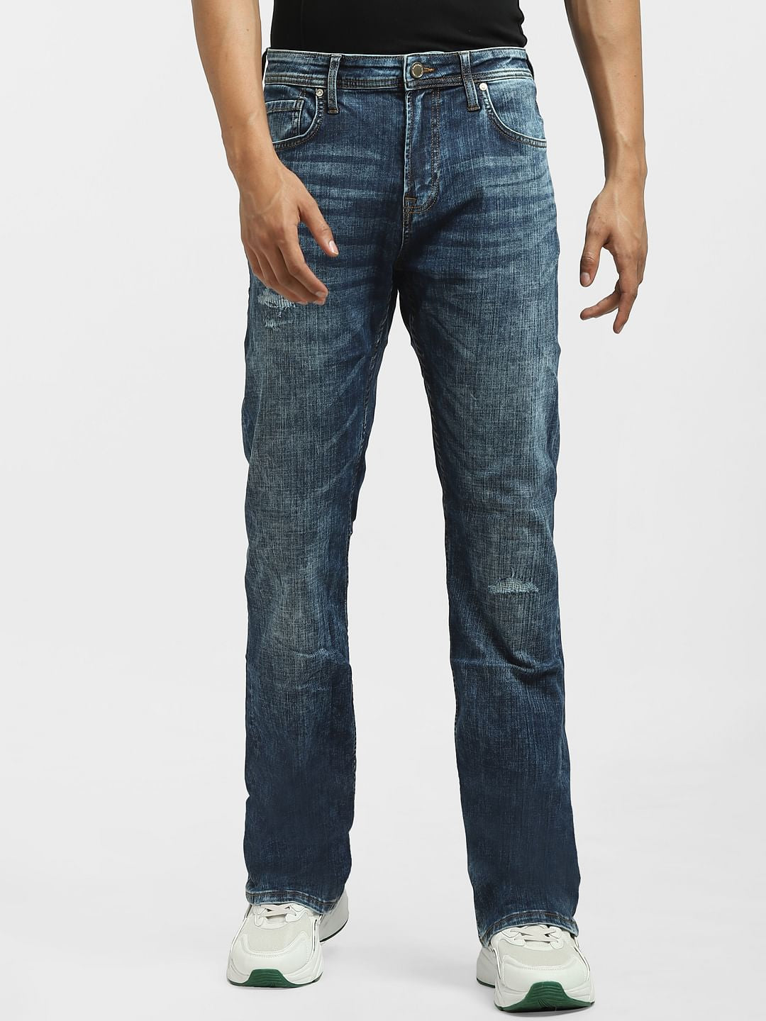 Blue High Rise Washed Bootcut Jeans