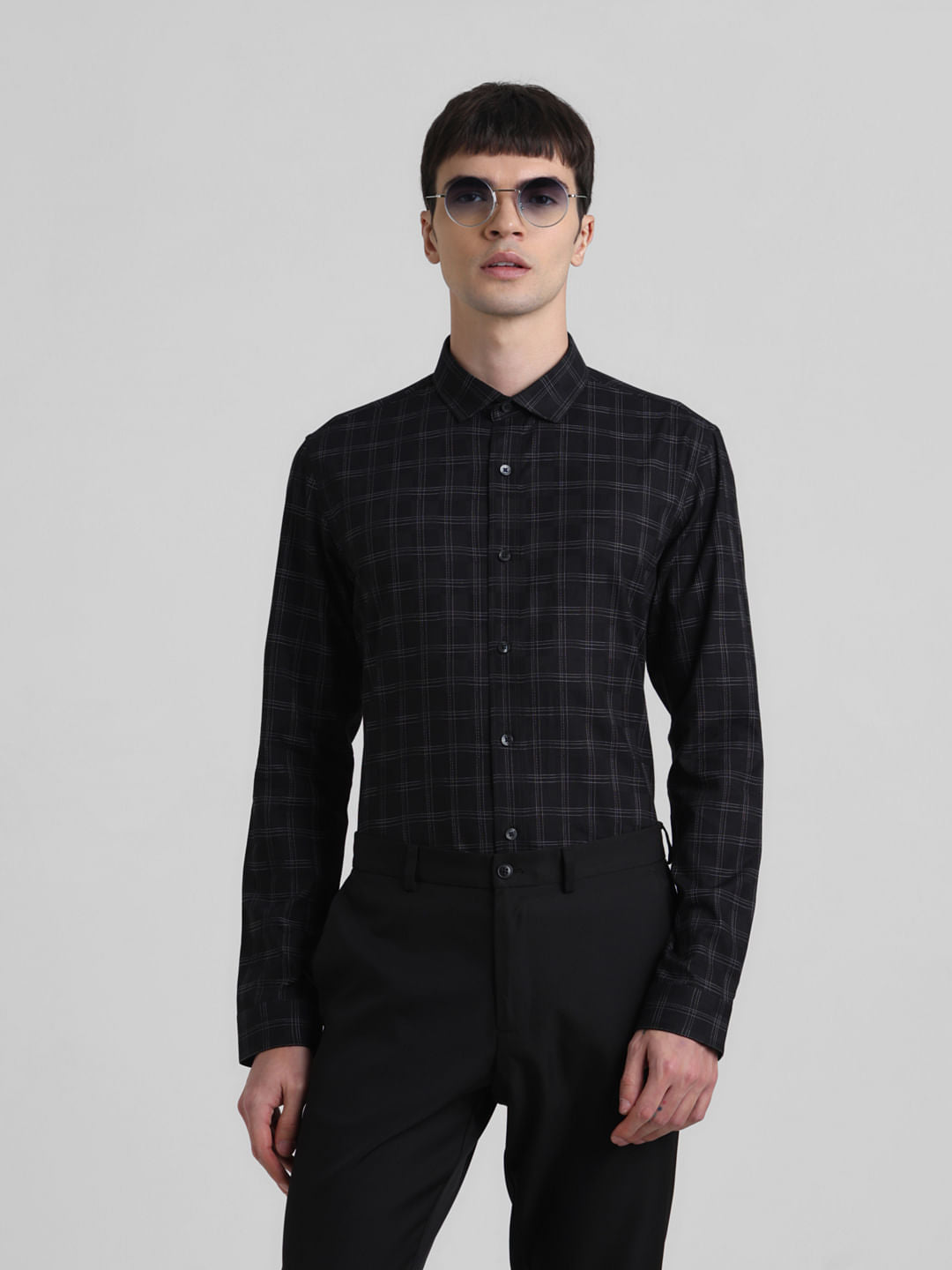 Black Check Print Full Sleeves Shirt - S