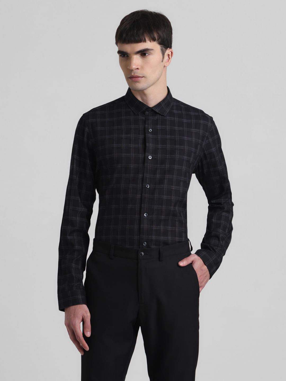 Black Check Print Full Sleeves Shirt