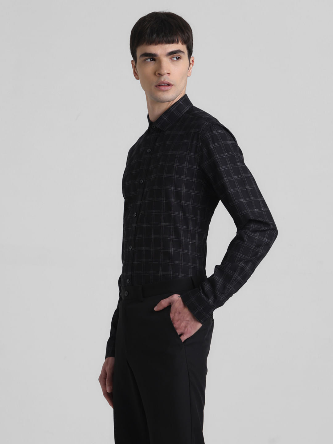 Black Check Print Full Sleeves Shirt