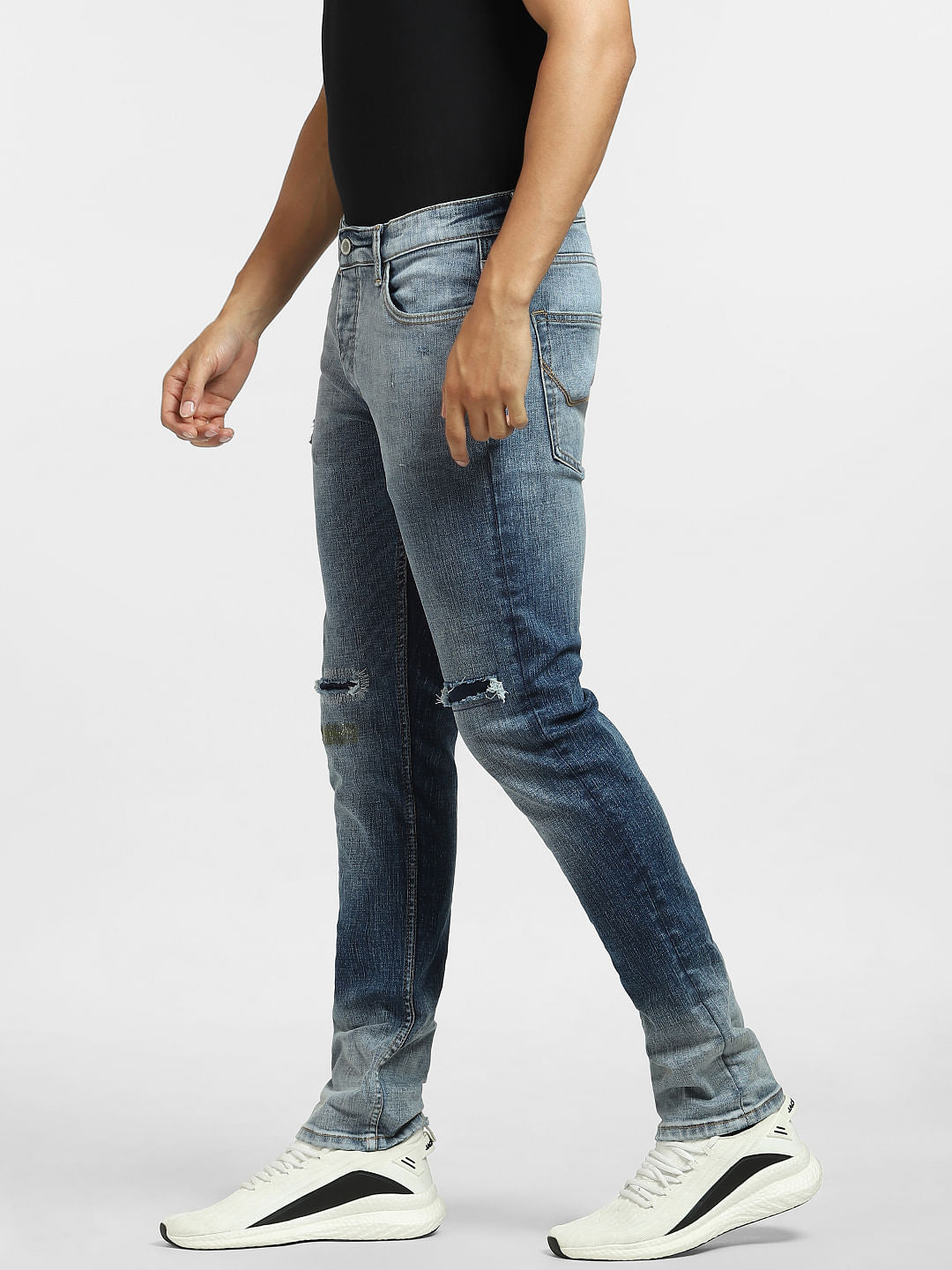 Blue Low Rise Ripped Glenn Slim Jeans