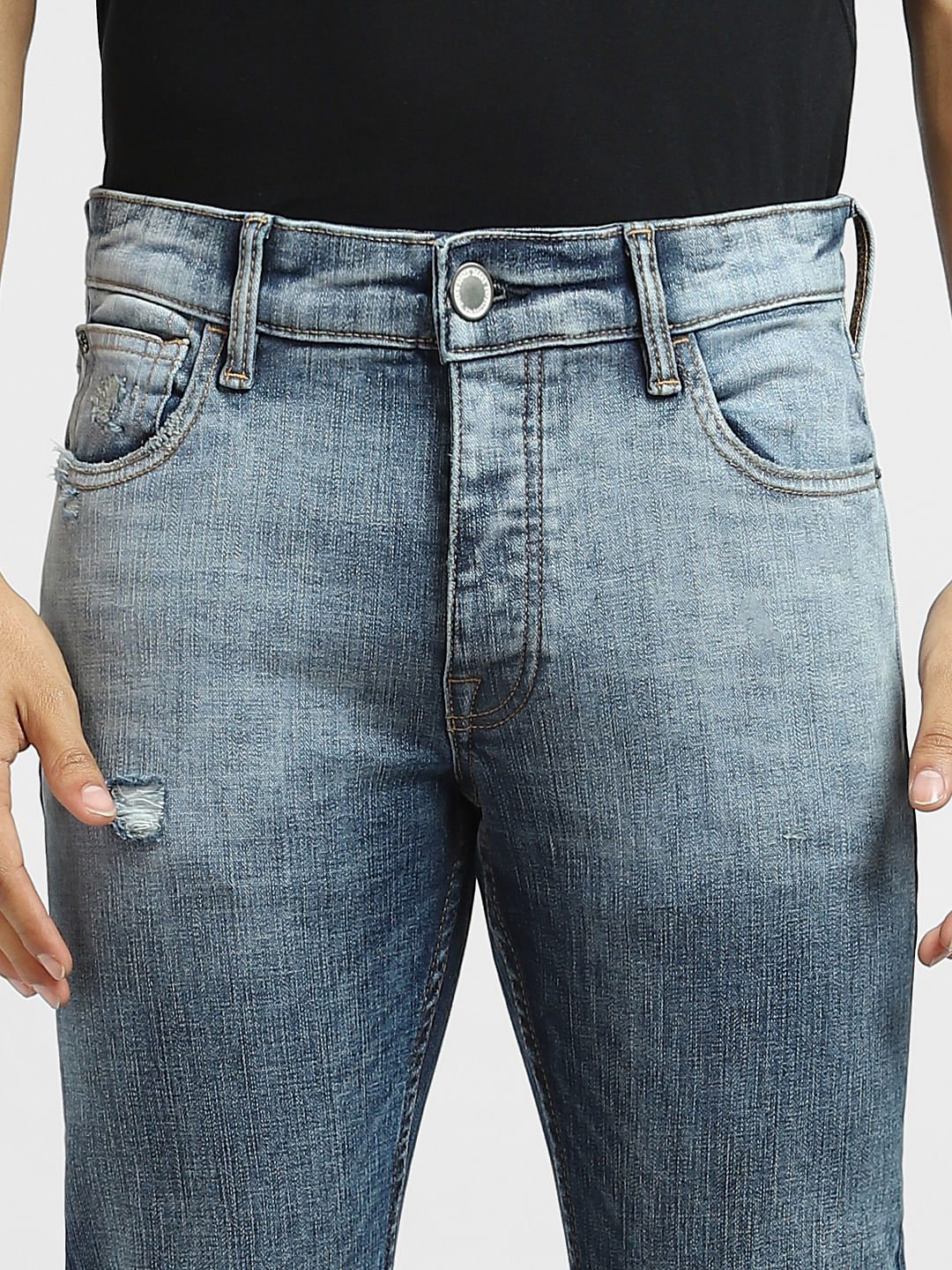 Blue Low Rise Ripped Glenn Slim Jeans