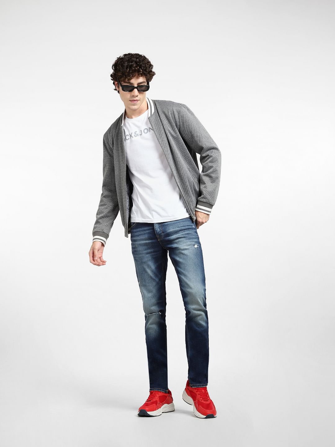 Dark Blue Low Rise Distressed Glenn Slim Jeans