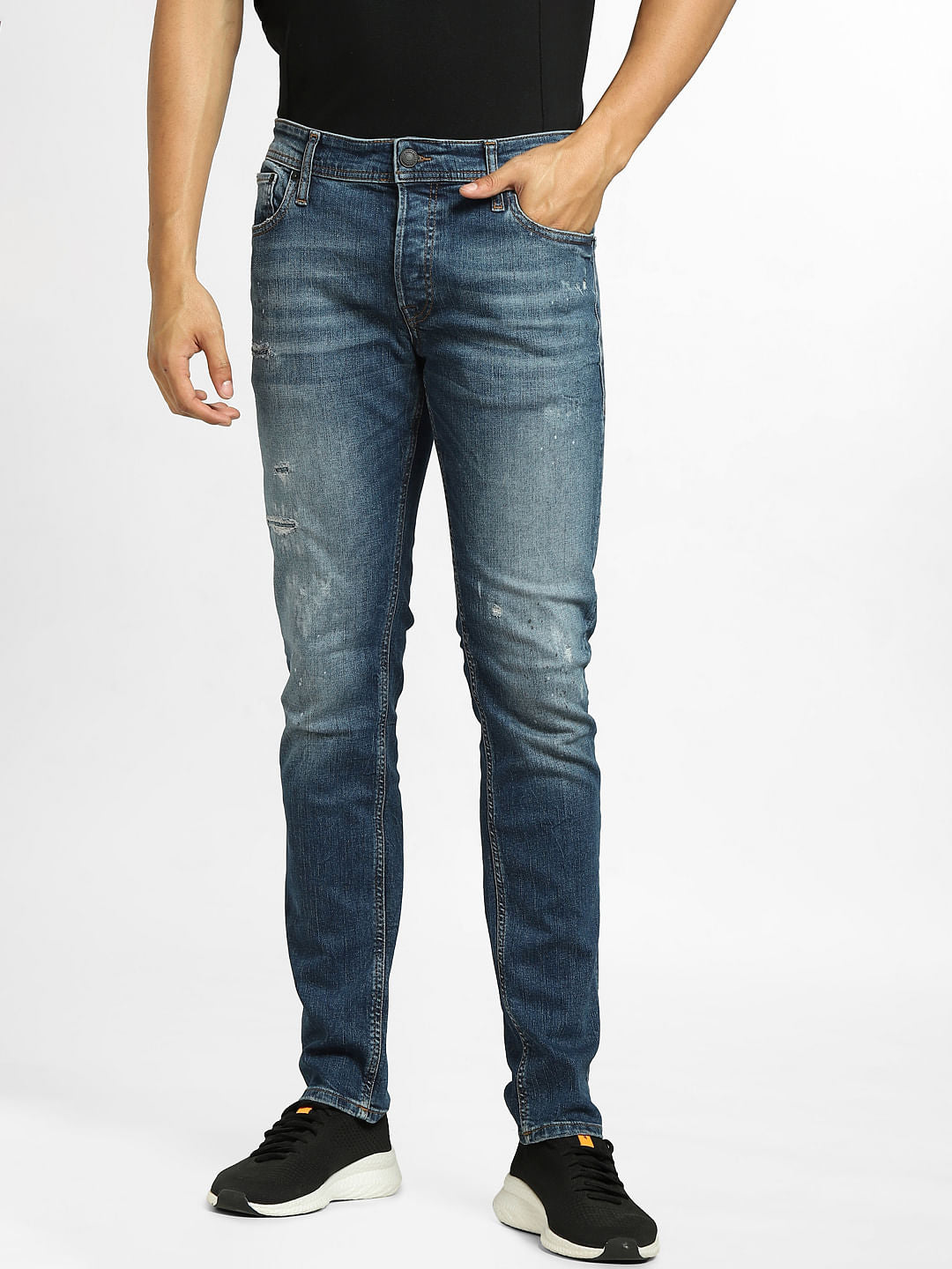 Blue Low Rise Ripped Glenn Slim Jeans