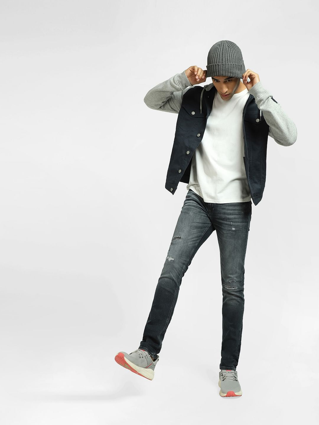 Dark Blue Low Rise Ripped Ben Skinny Jeans