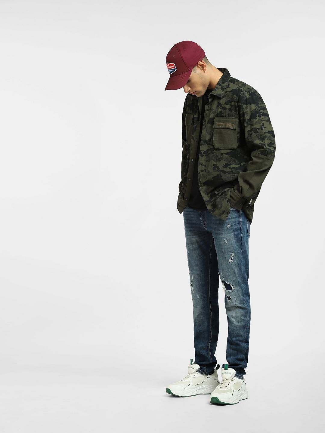 Dark Blue Low Rise Ripped Ben Skinny Jeans