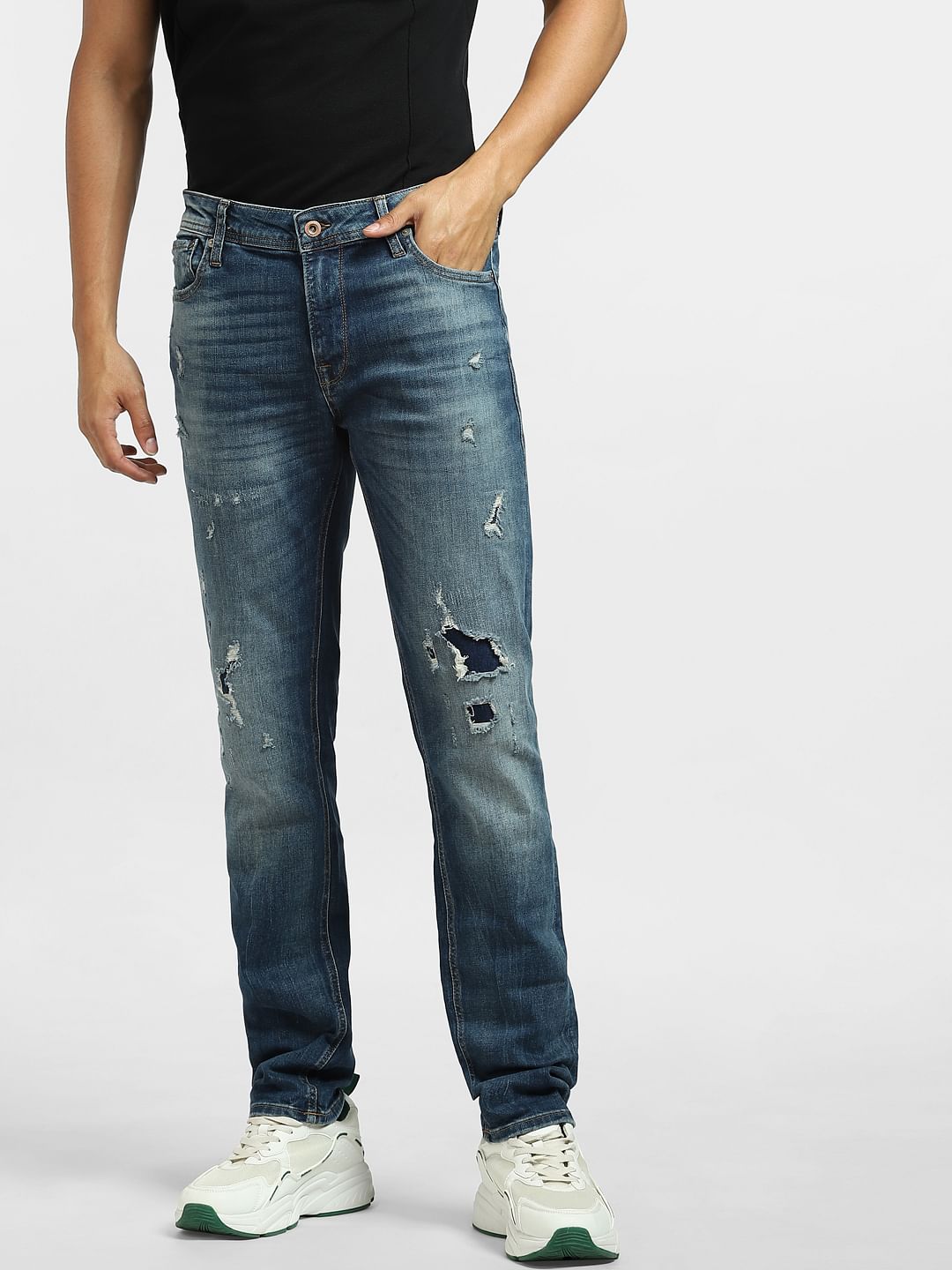 Dark Blue Low Rise Ripped Ben Skinny Jeans