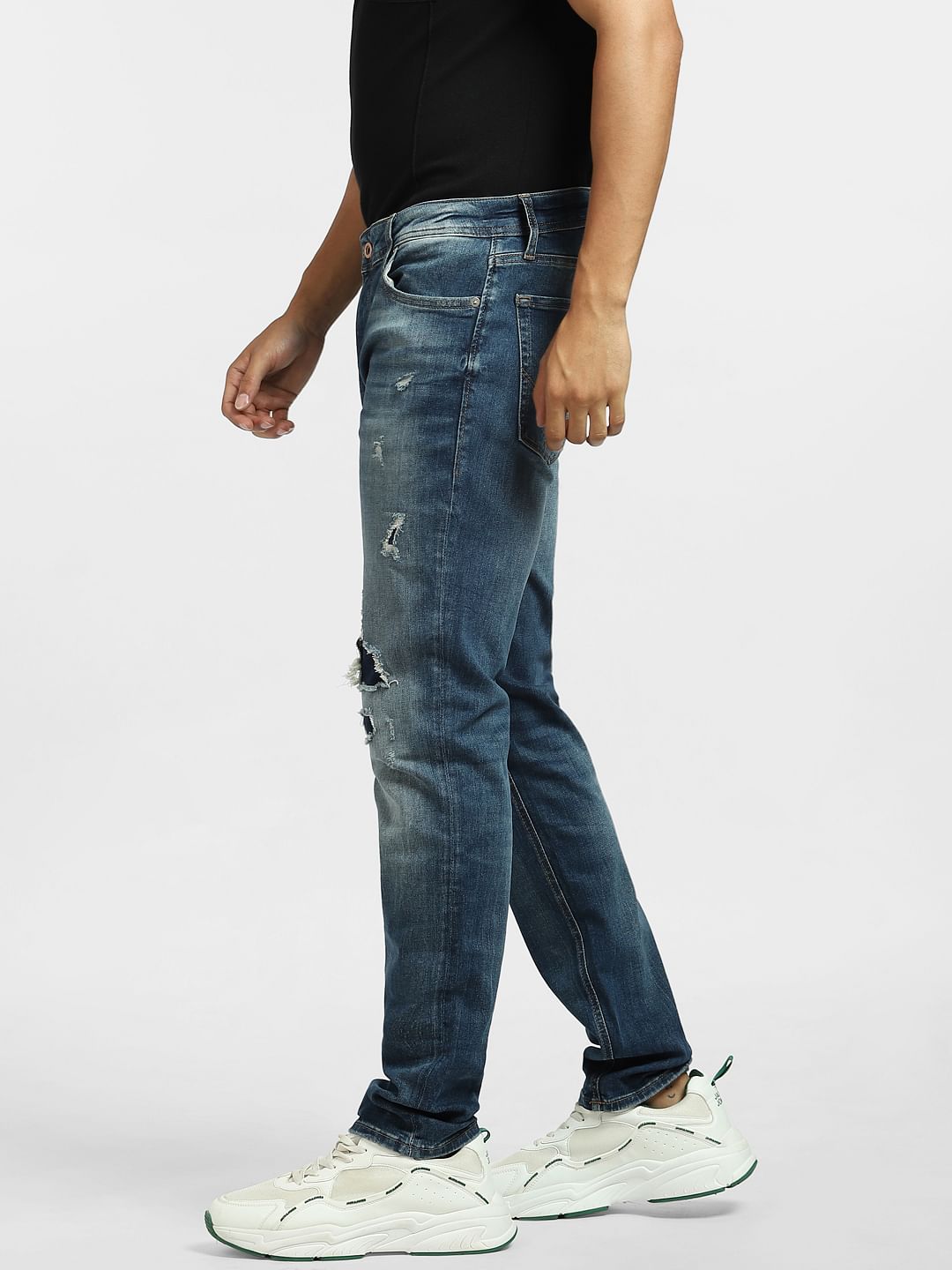 Dark Blue Low Rise Ripped Ben Skinny Jeans