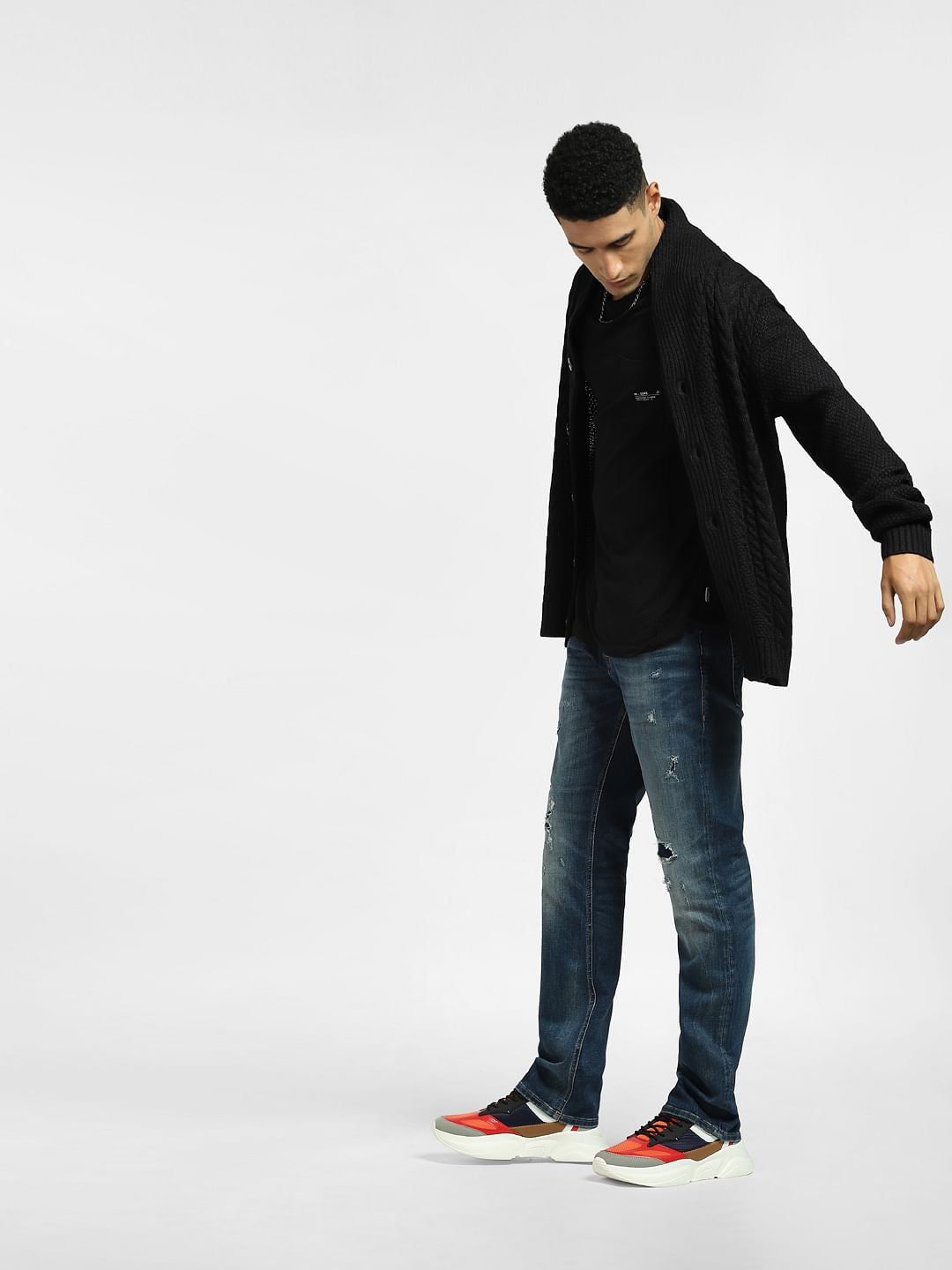 Blue Mid Rise Ripped Clark Regular Jeans - 28/30