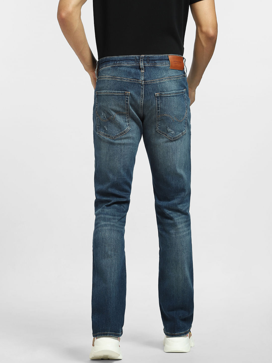 Blue Mid Rise Ripped Clark Regular Jeans