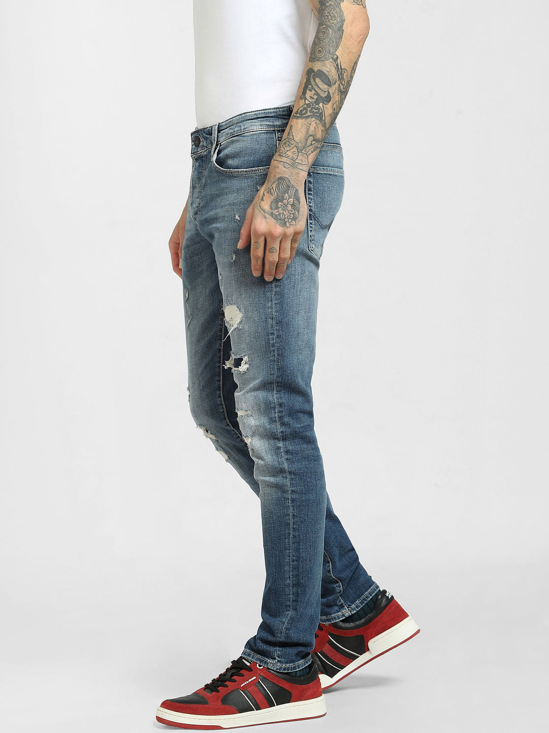 Light Blue Low Rise Distressed Slim Jeans