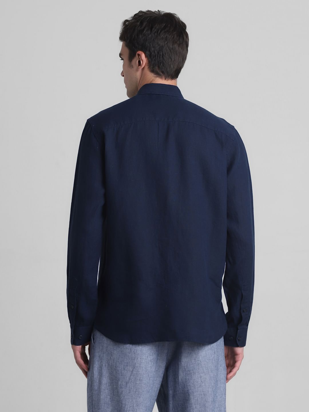 Dark Blue Linen Full Sleeves Shirt
