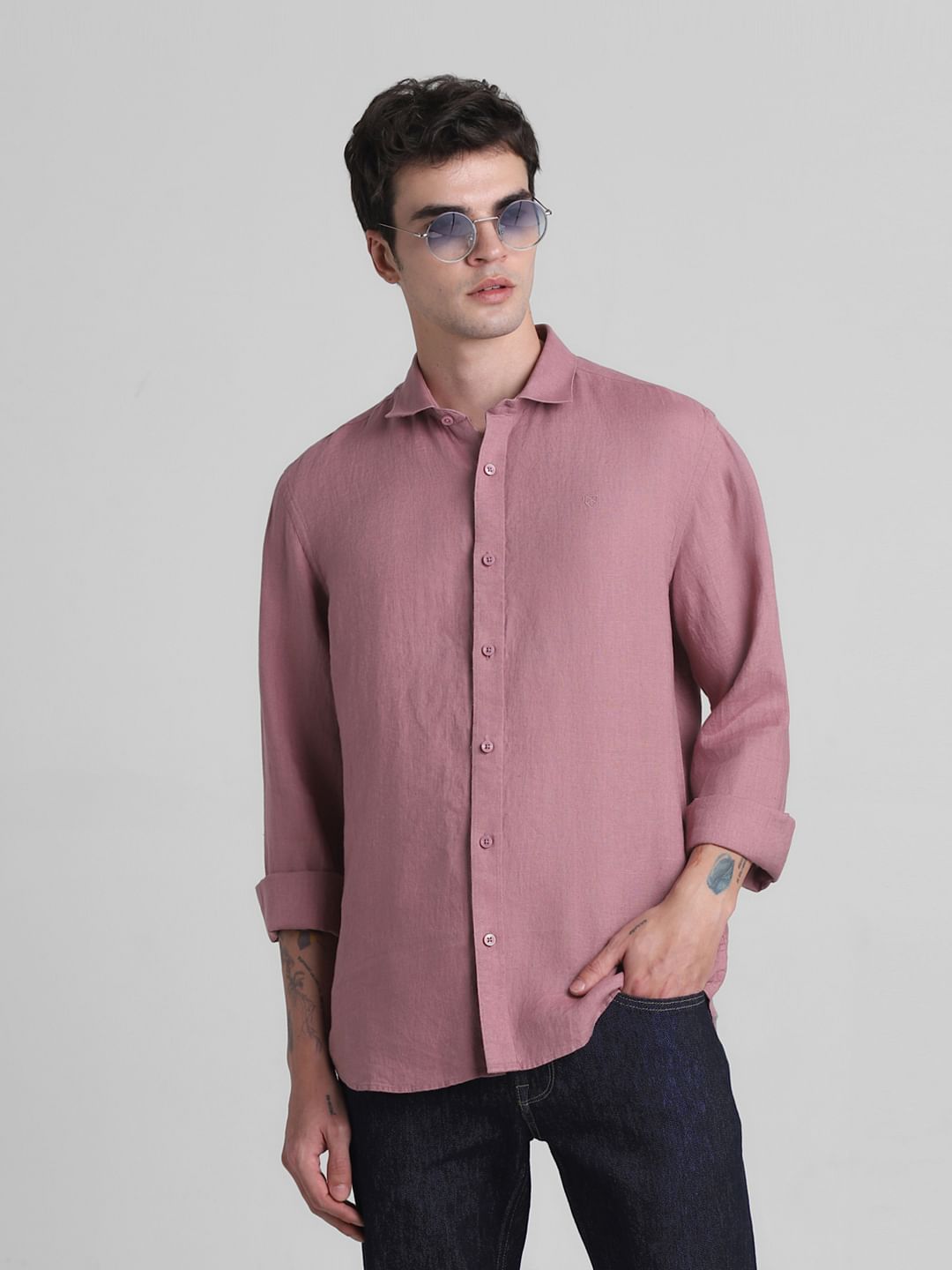 Pink Linen Full Sleeves Shirt - S