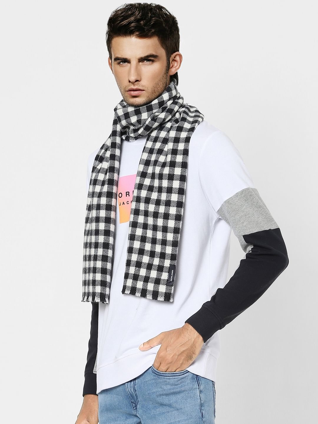 Black Gingham Checkered Scarf
