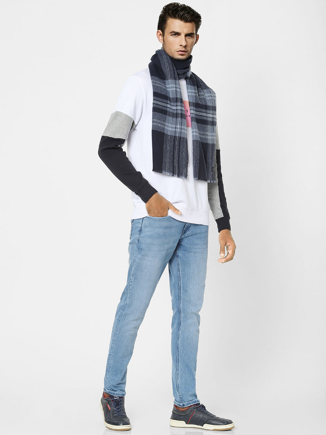 Navy Blue Checkered Scarf