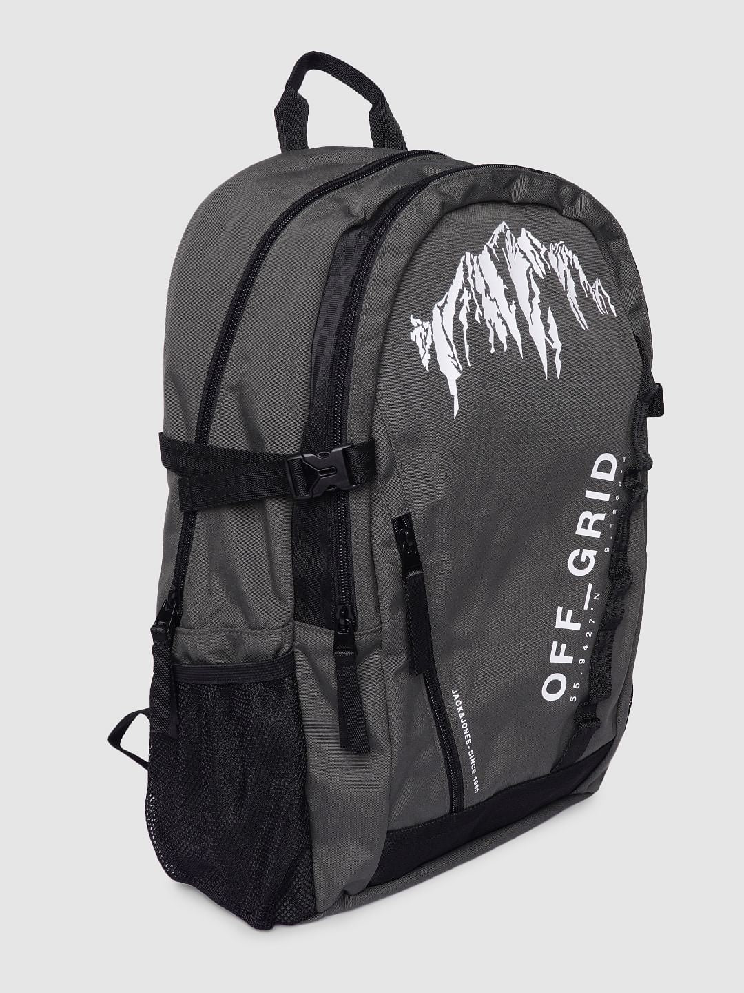 Grey Text Print Backpack