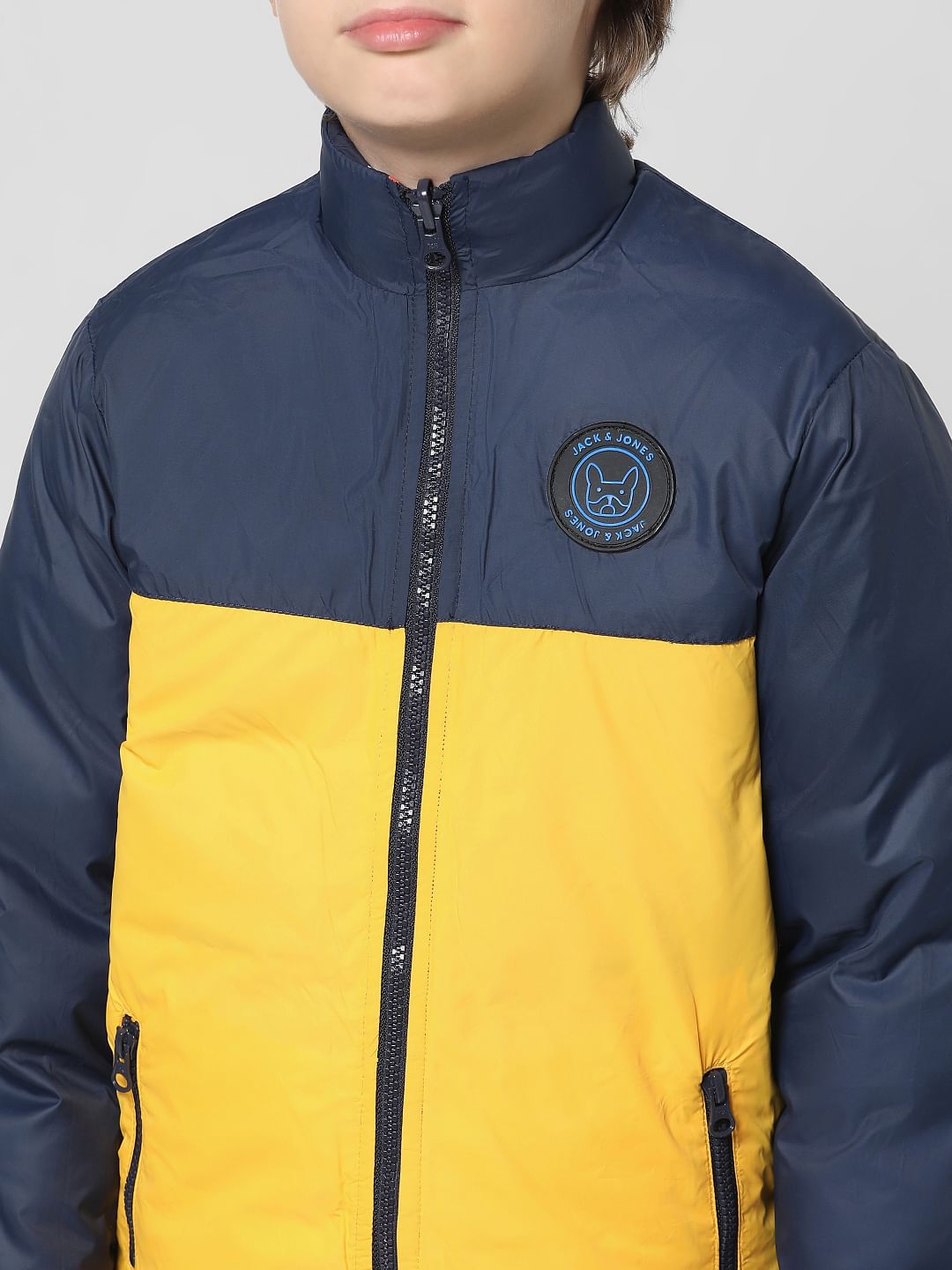 Navy Blue Printed Reversible Puffer Jacket