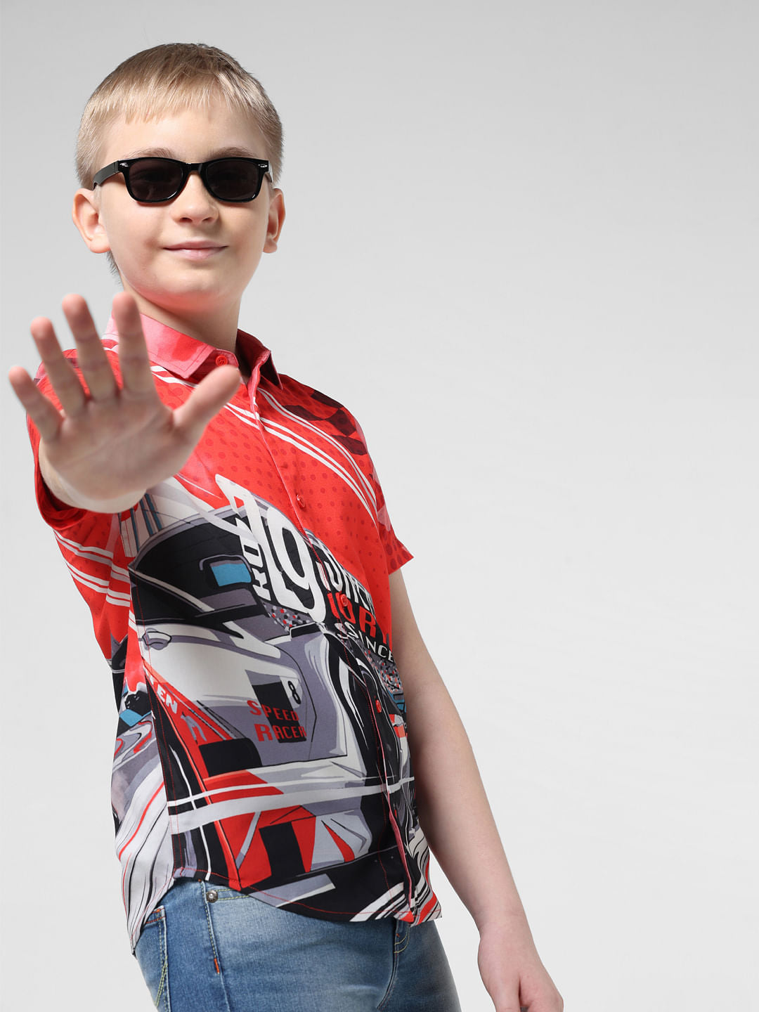 JACK&JONES JUNIOR X MOTOR MUNCHKINS Red Racer Car Print Shirt