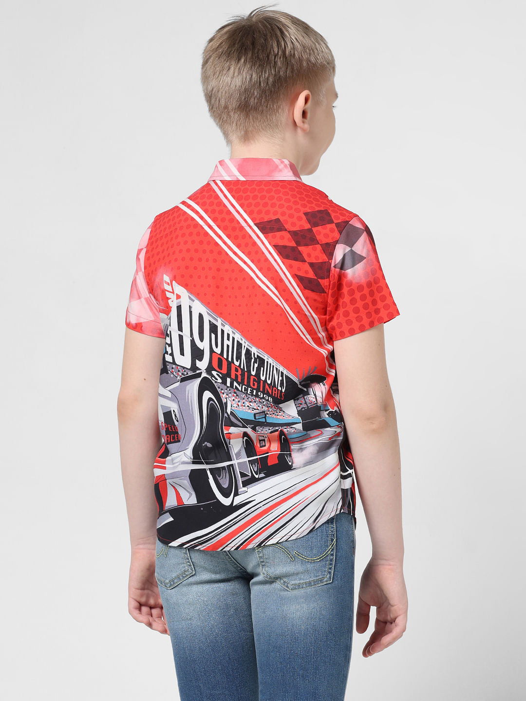 JACK&JONES JUNIOR X MOTOR MUNCHKINS Red Racer Car Print Shirt