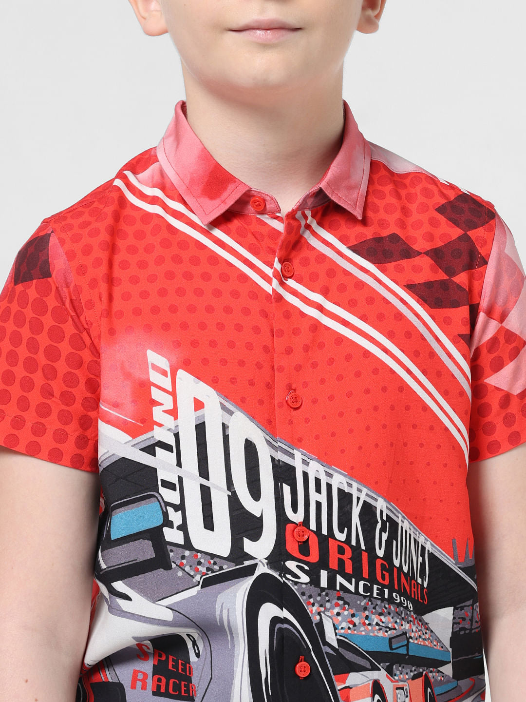 JACK&JONES JUNIOR X MOTOR MUNCHKINS Red Racer Car Print Shirt