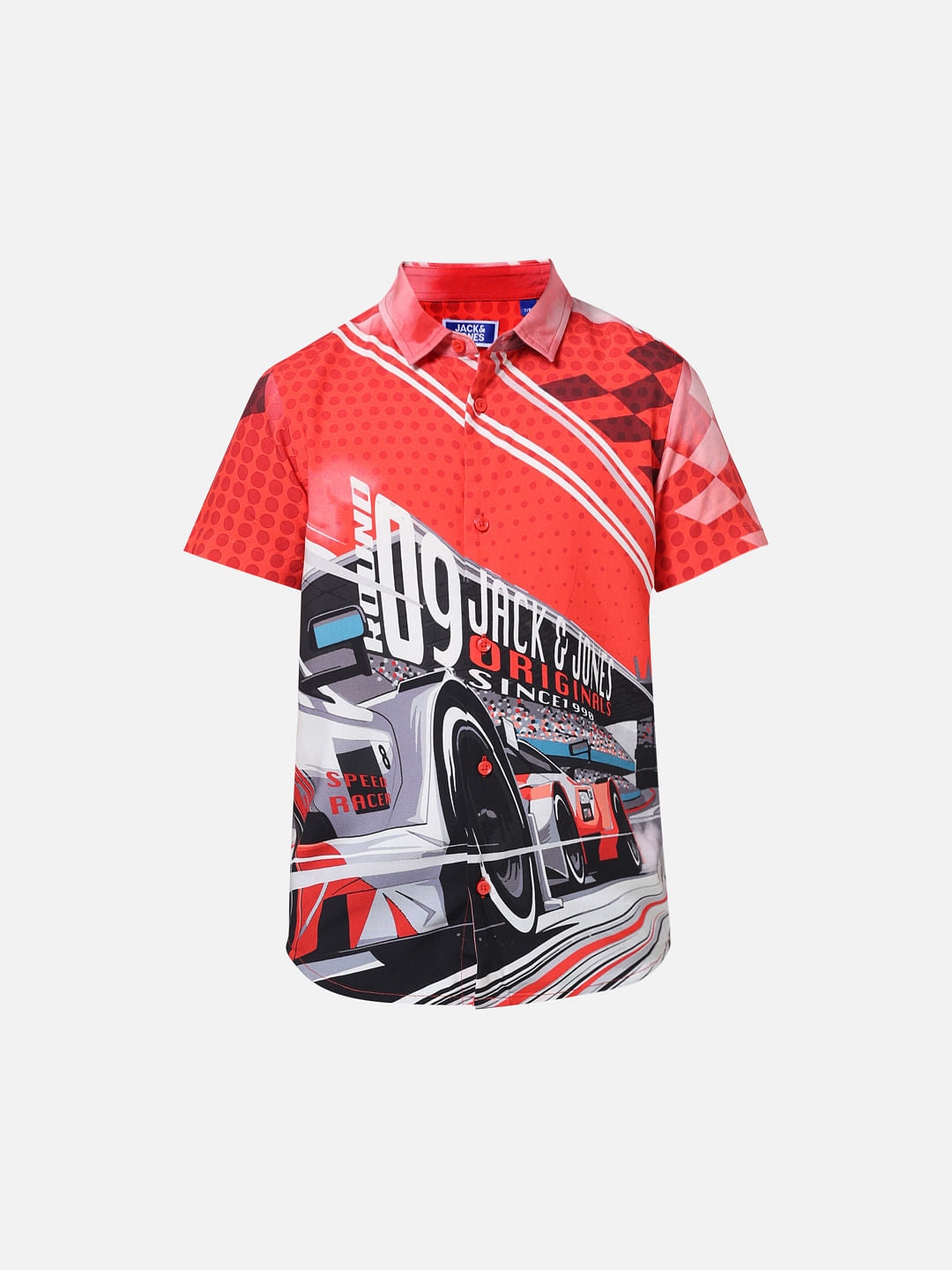 JACK&JONES JUNIOR X MOTOR MUNCHKINS Red Racer Car Print Shirt