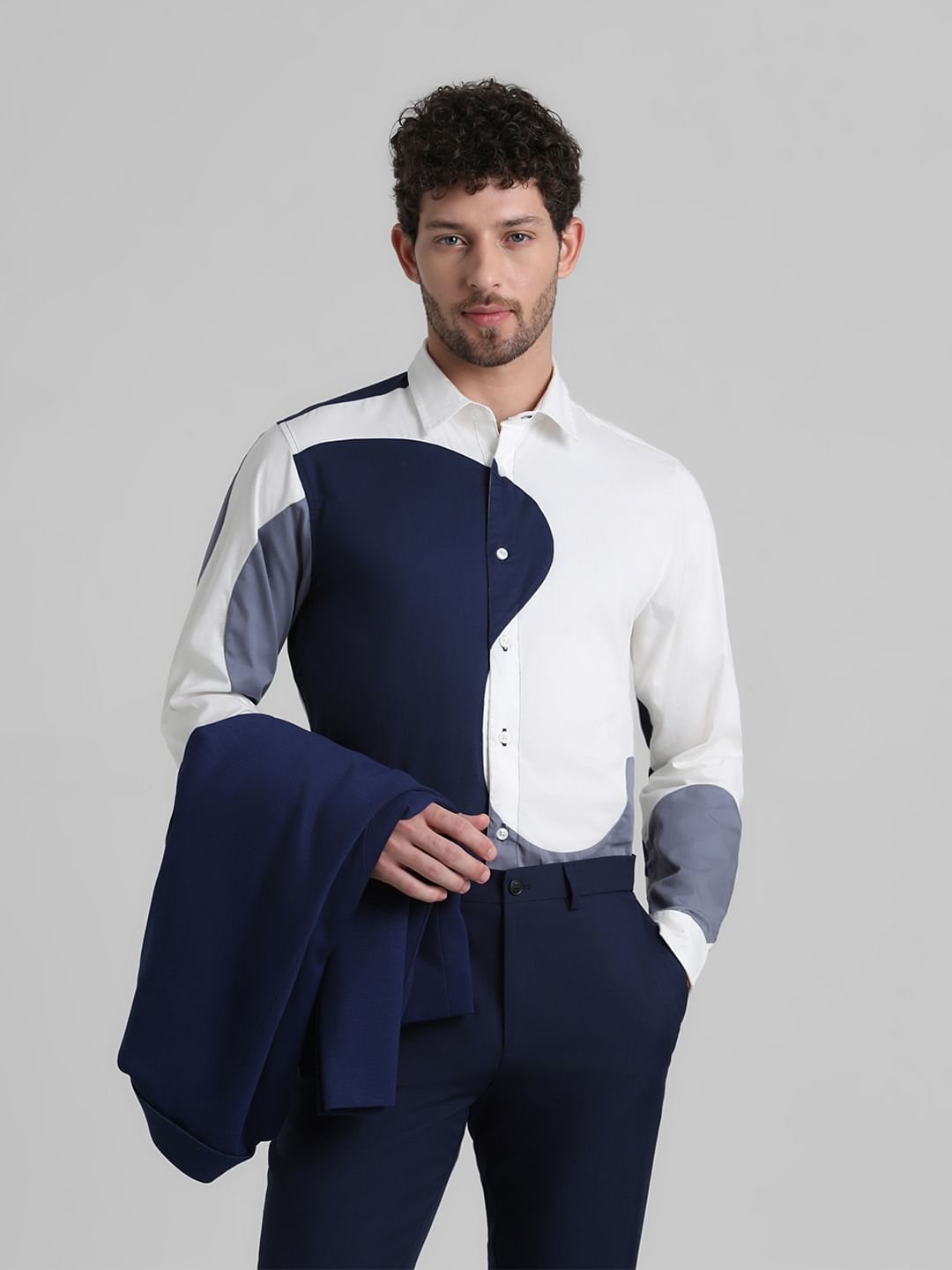 Blue Colourblocked Full Sleeves Shirt - S