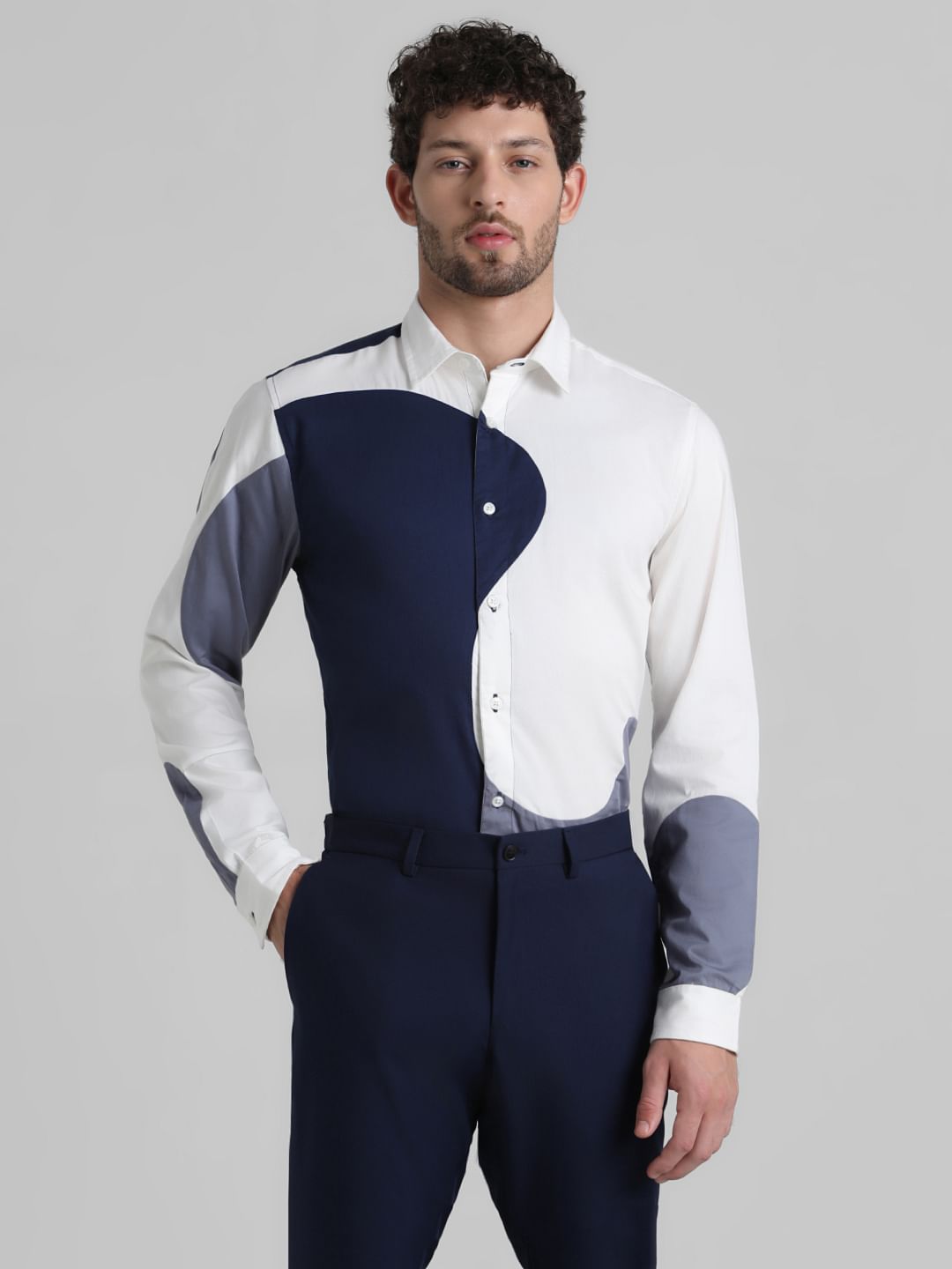 Blue Colourblocked Full Sleeves Shirt