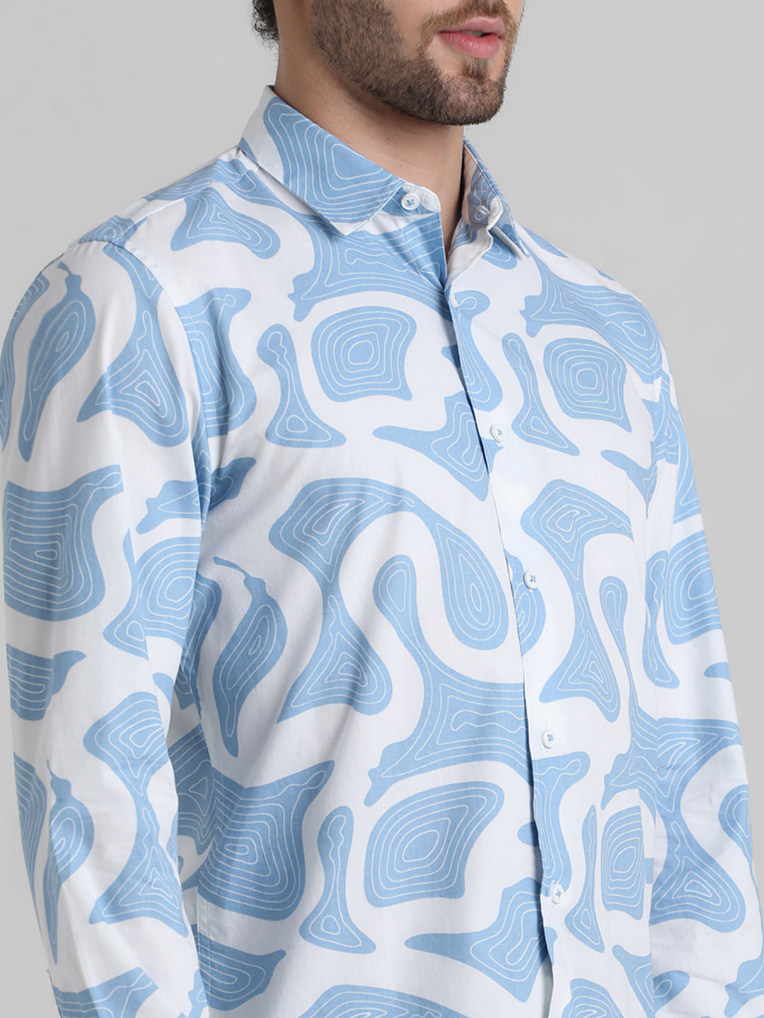 Blue Printed Full Sleeves Shirt