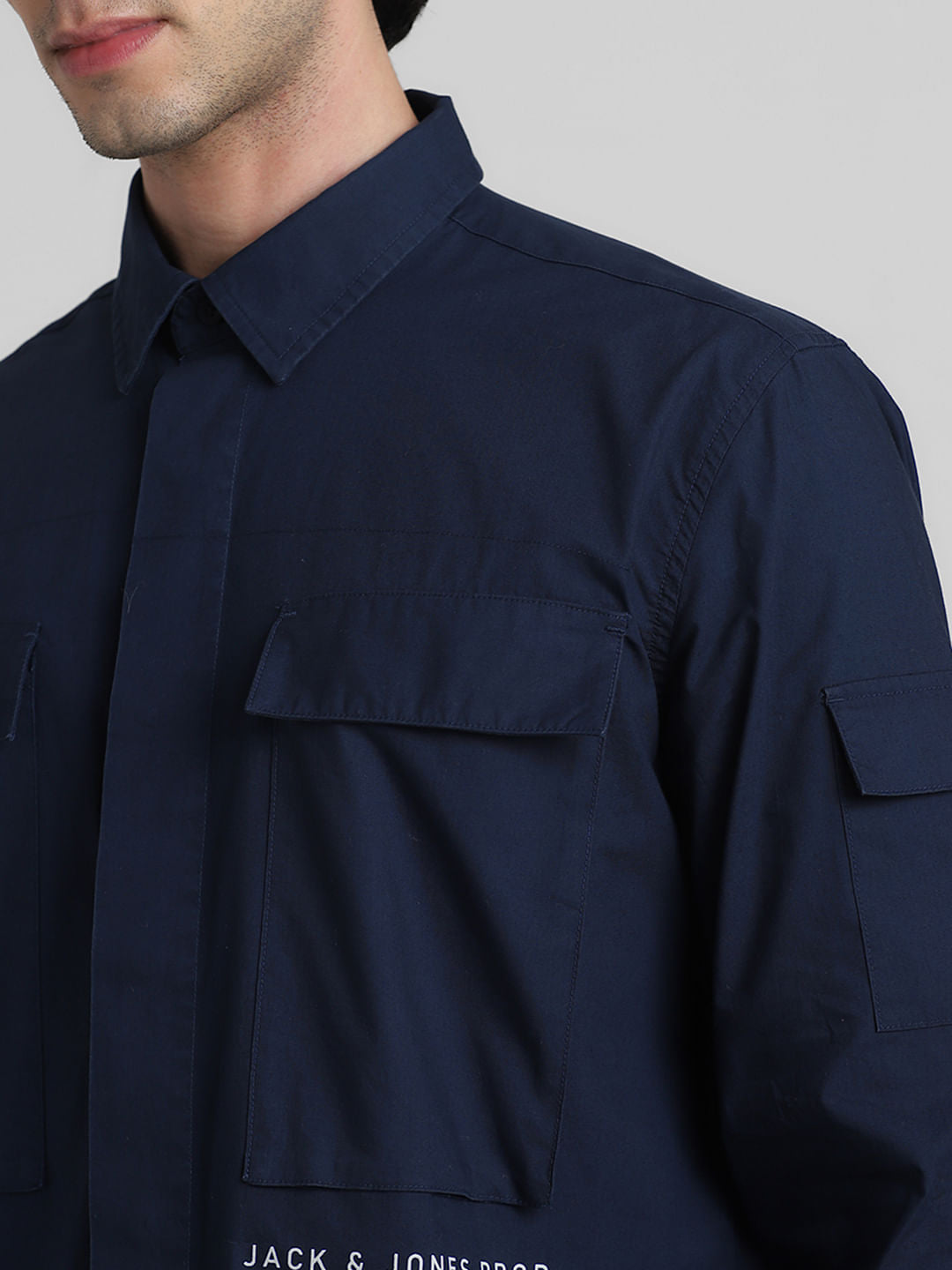 Navy Blue Oversized Pocket Full Sleeves Shirt