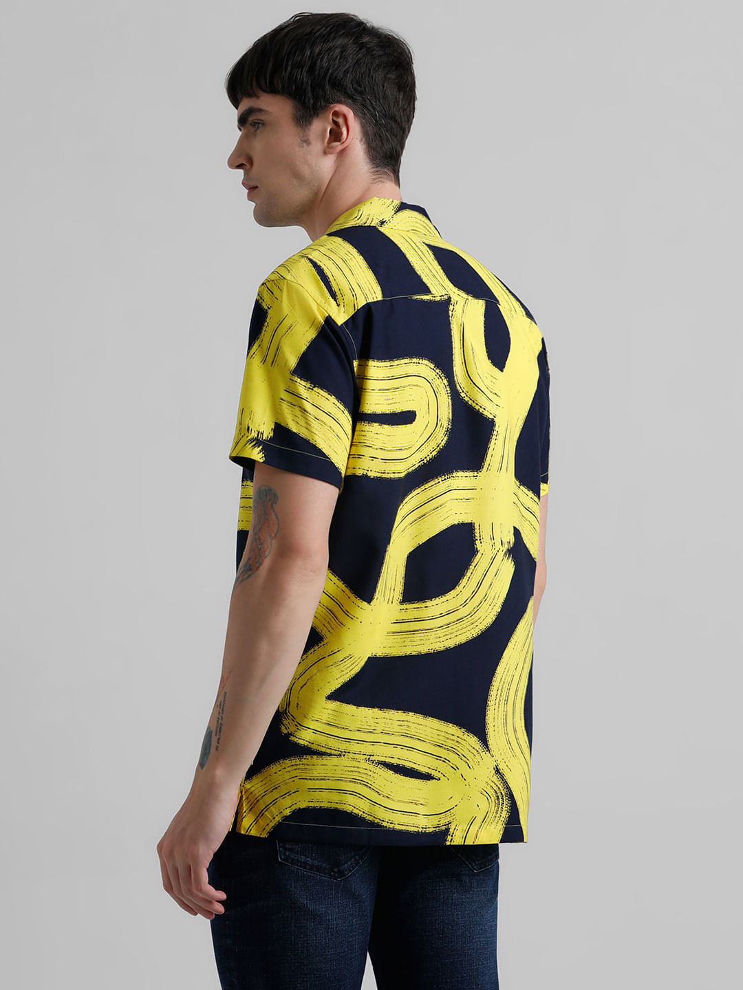Yellow Abstract Print Short Sleeves Shirt