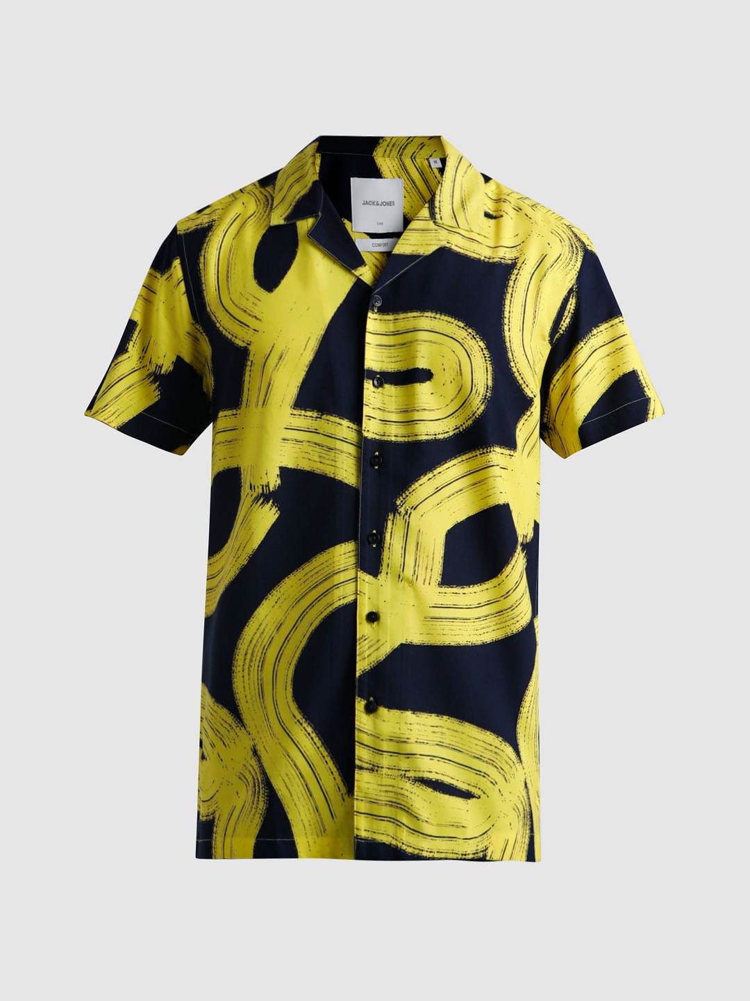 Yellow Abstract Print Short Sleeves Shirt