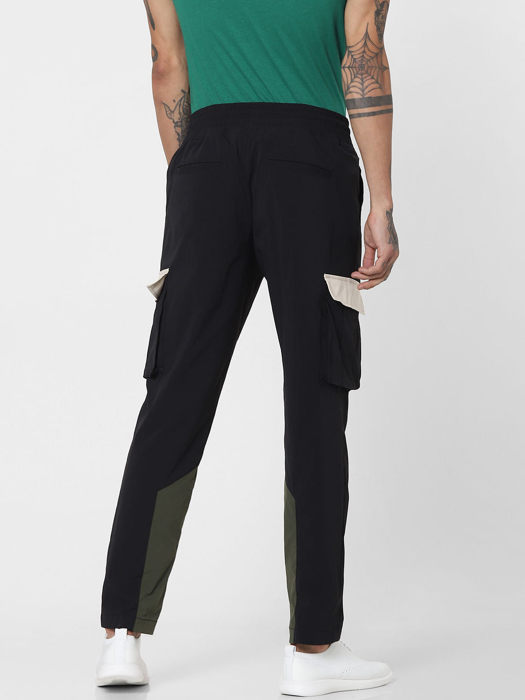 Black Mid Rise Colourblocked Cargo Pants