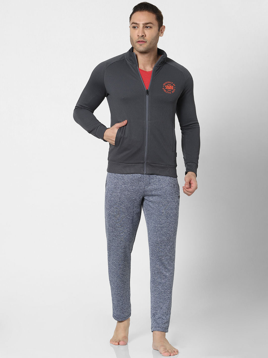 Grey High Neck Zip Up Jacket