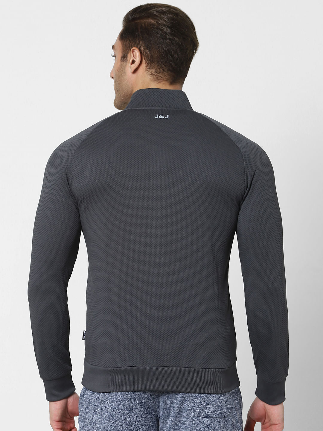 Grey High Neck Zip Up Jacket