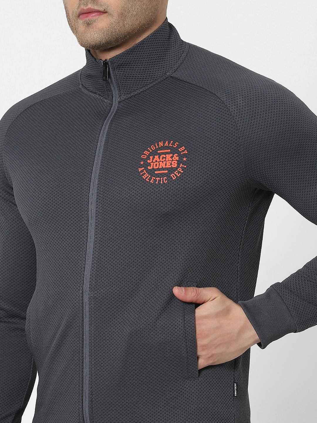 Grey High Neck Zip Up Jacket