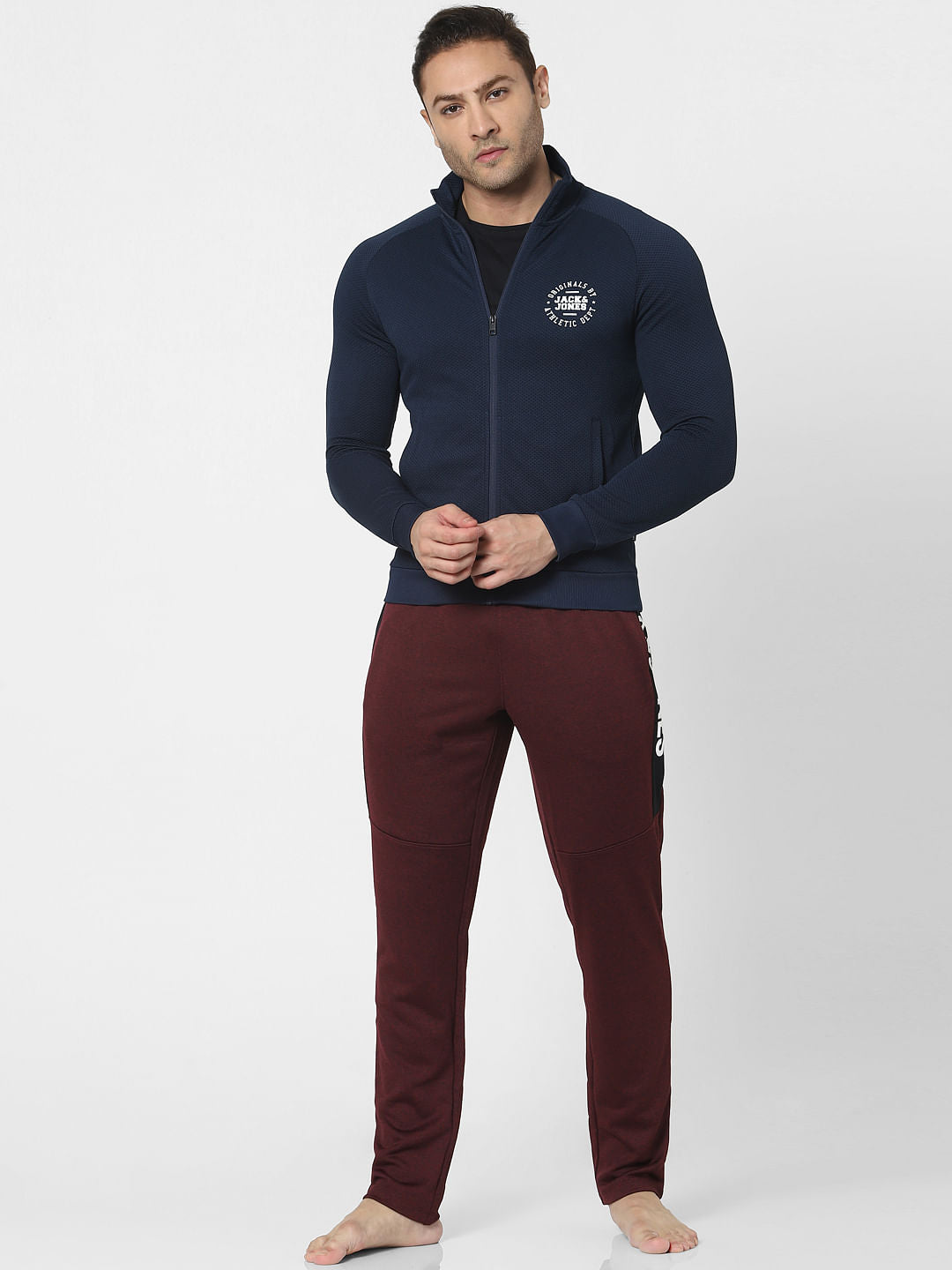 Blue High Neck Zip Up Jacket